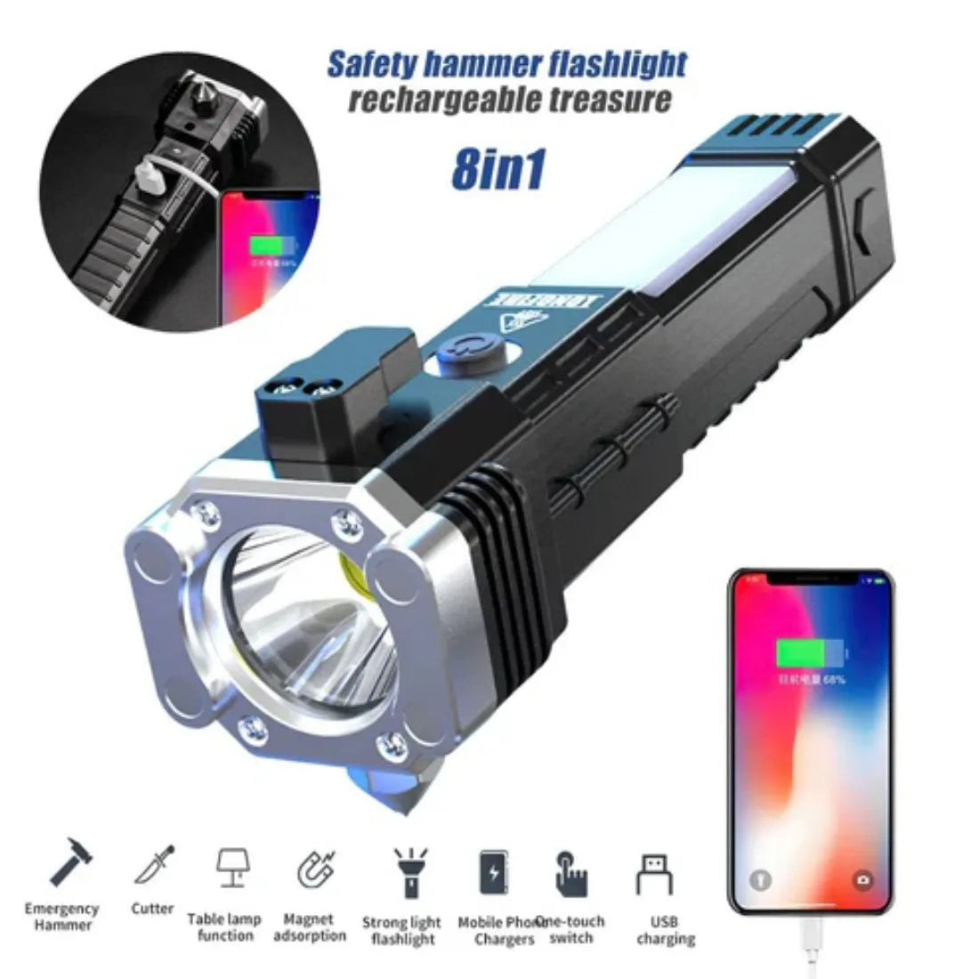 Versatile LED Flashlight with Power Bank, Hammer, and Magnets - Click2kart