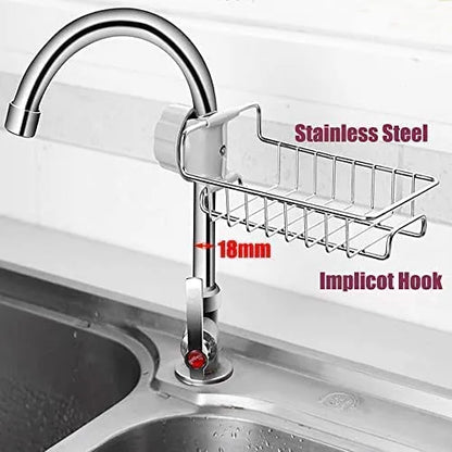 2 Pcs Kitchen Sink Organizer Shelf with 3 Non-Scratch Dish Wash Cloths | Stainless Steel Wash Basin Storage Rack for Kitchen Sink