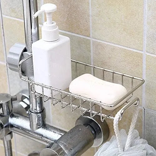 2 Pcs Kitchen Sink Organizer Shelf with 3 Non-Scratch Dish Wash Cloths | Stainless Steel Wash Basin Storage Rack for Kitchen Sink