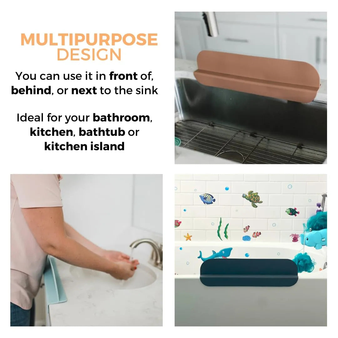 Silicone Sink Water Splash Guard | Flexible Anti-Splash Faucet Protector | Easy-Clean Sink Counter Shield