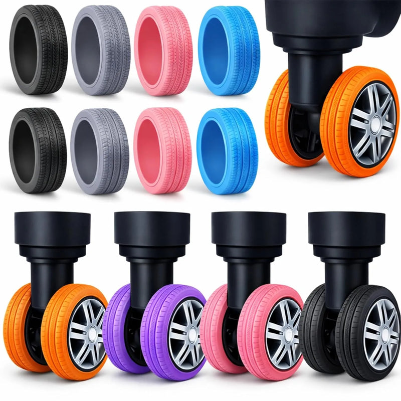 Luggage Wheel Protective Covers (Set of 8) | Silicone Suitcase Wheel Covers | Noise Reduction, Anti-Wear