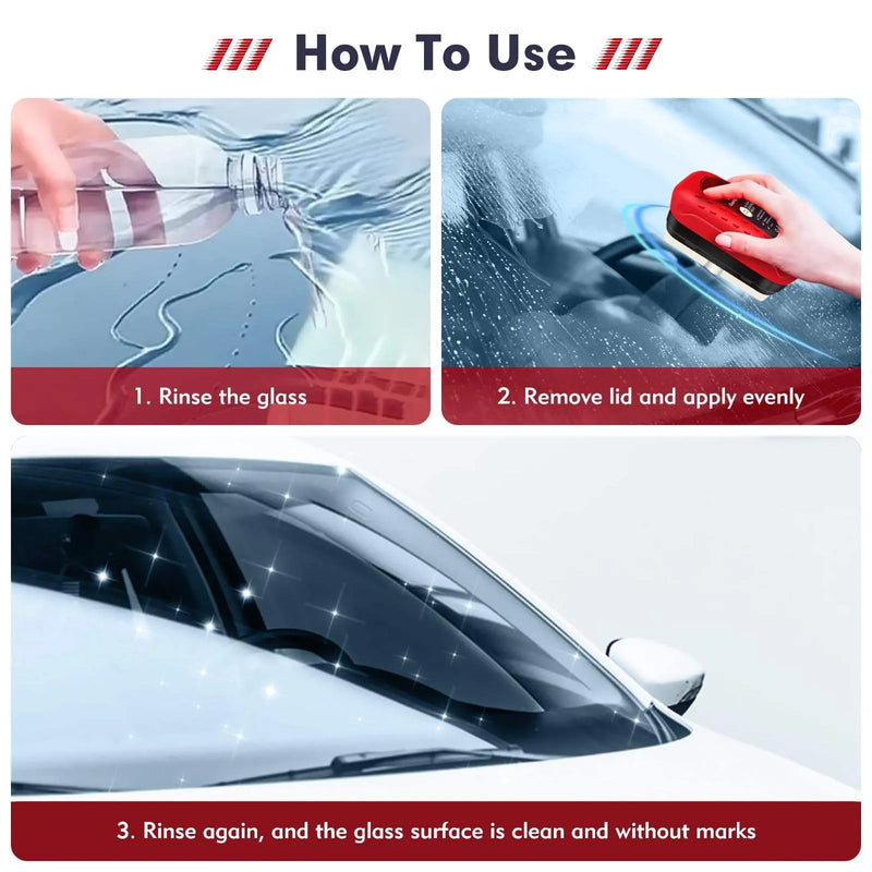Car Glass Oil Film Remover with Cleaning Brush | Removes Oil Film, Water Spots, Grease & Wiper Marks | Clear Vision Windshield Cleaner