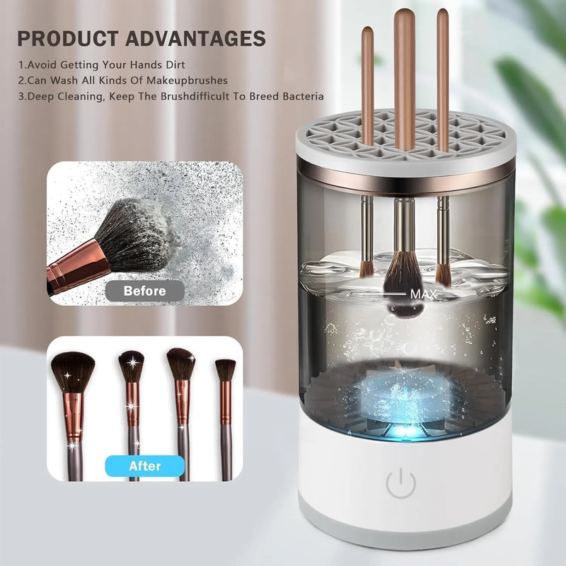 Electric Makeup Brush Cleaner Machine | Automatic Brush Washing & Drying Device | USB Rechargeable with Multi-Brush Holder