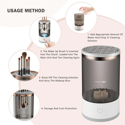 Electric Makeup Brush Cleaner Machine | Automatic Brush Washing & Drying Device | USB Rechargeable with Multi-Brush Holder
