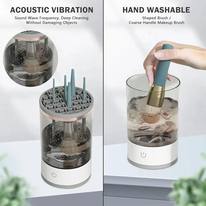 Electric Makeup Brush Cleaner Machine | Automatic Brush Washing & Drying Device | USB Rechargeable with Multi-Brush Holder