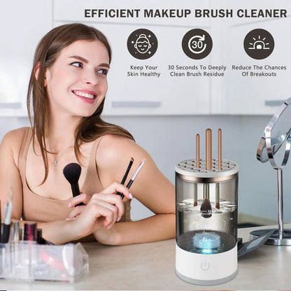 Electric Makeup Brush Cleaner Machine | Automatic Brush Washing & Drying Device | USB Rechargeable with Multi-Brush Holder