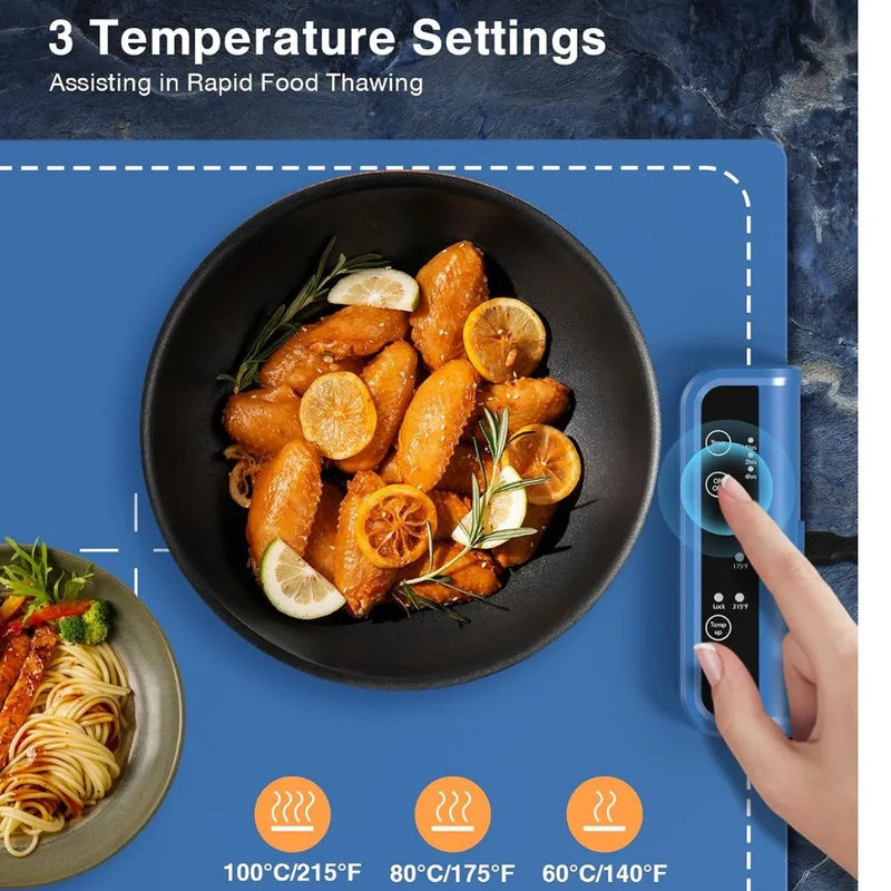 Electric Warming Tray – Rollable Food Warming Mat with 3 Temperature Settings