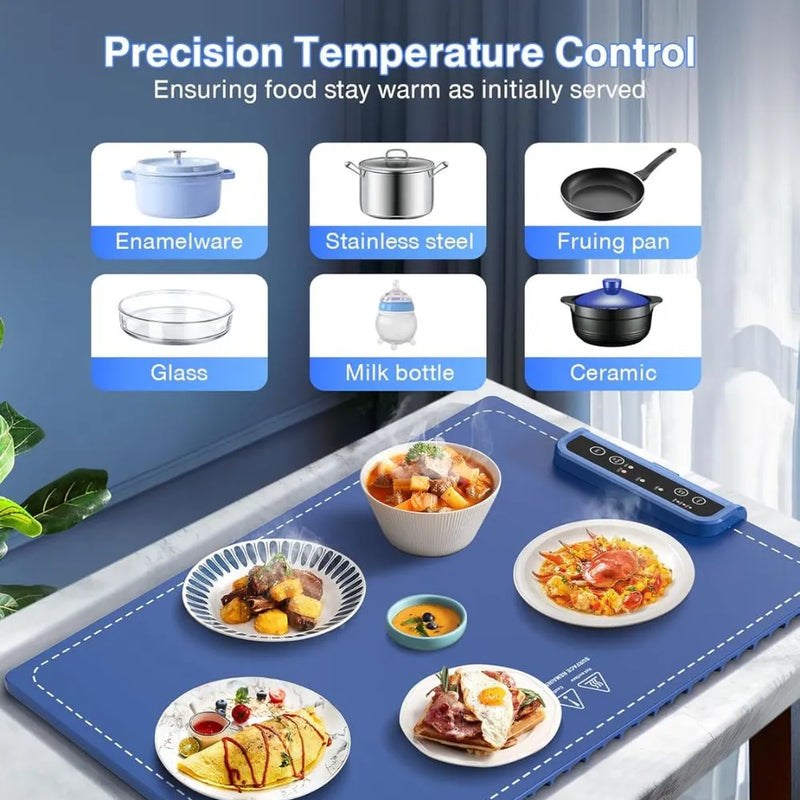 Electric Warming Tray – Rollable Food Warming Mat with 3 Temperature Settings