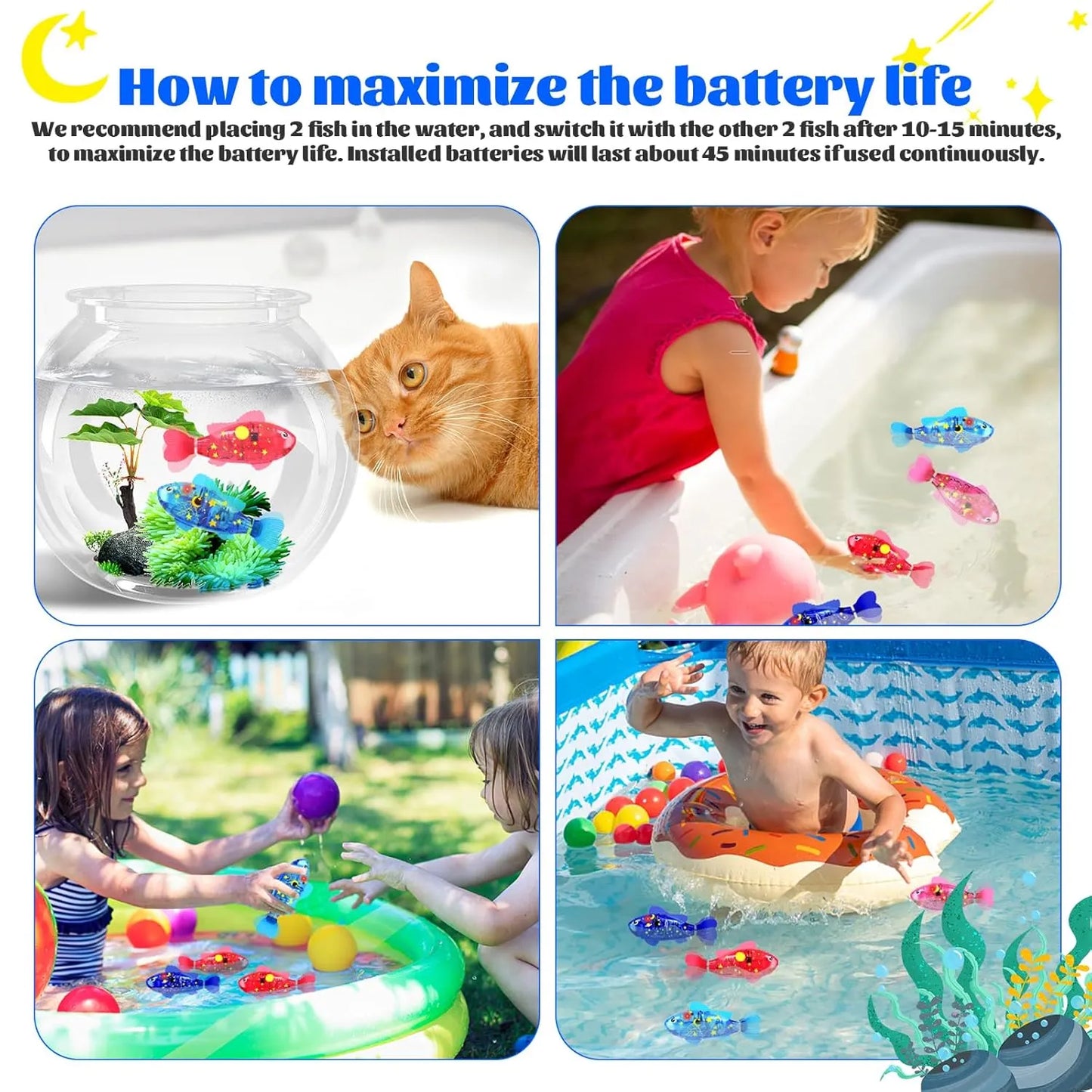 Robot Fish Toys for Kid and Pet | Robotic Swimming Fish Toy with LED Light | Interactive Water Play Toy for Cats, Dogs & Children