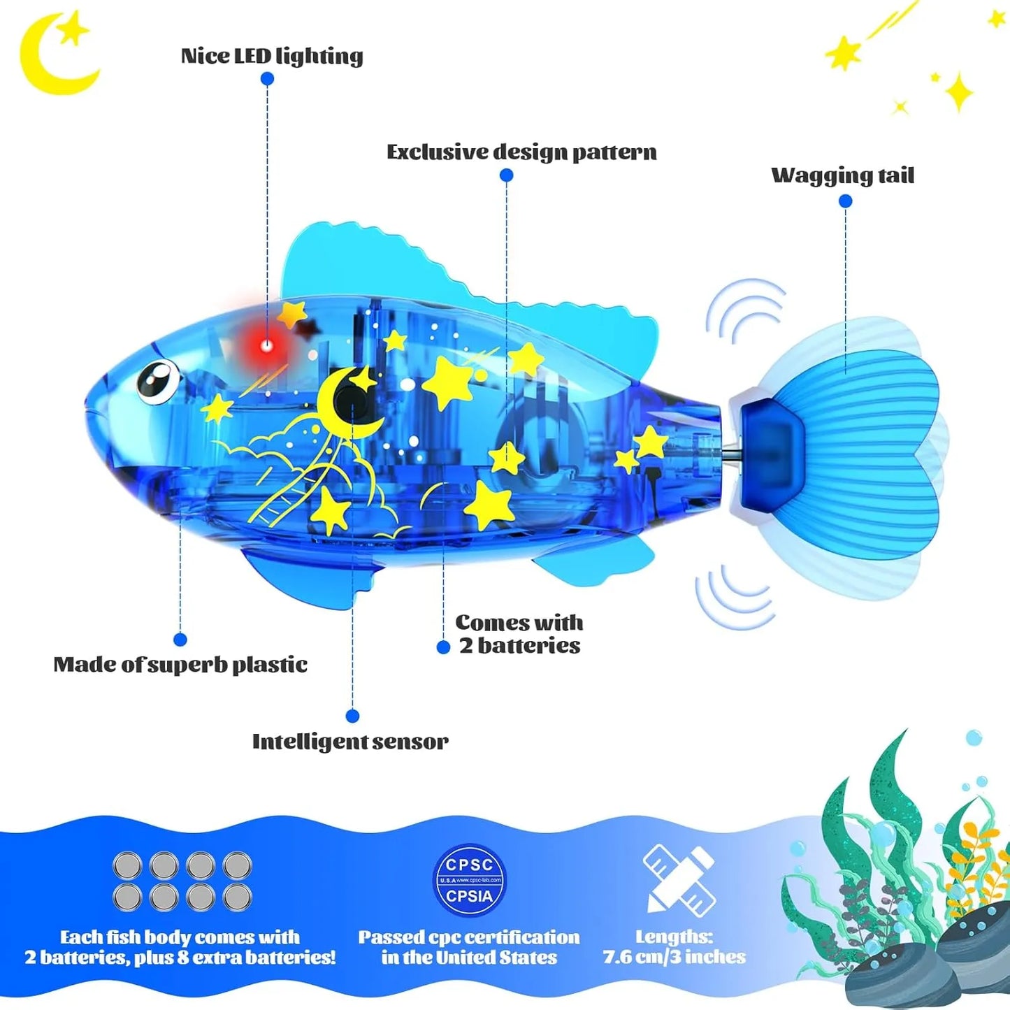 Robot Fish Toys for Kid and Pet | Robotic Swimming Fish Toy with LED Light | Interactive Water Play Toy for Cats, Dogs & Children
