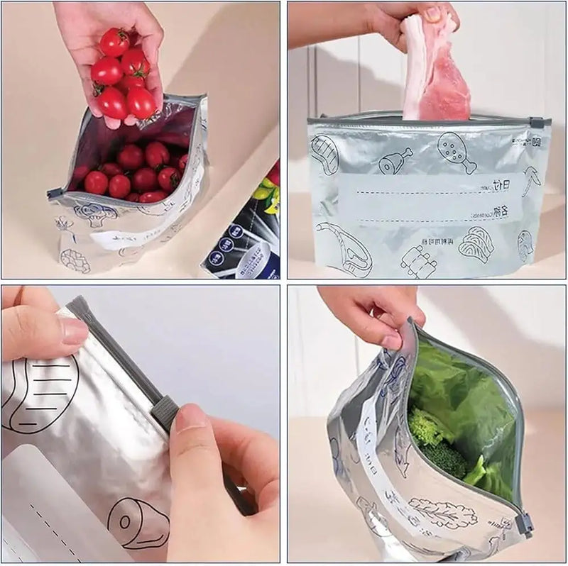 Reusable Aluminum Foil Storage Bags | Zip Lock Food Storage Pouches with Label Area for Fruits, Vegetables & Snacks