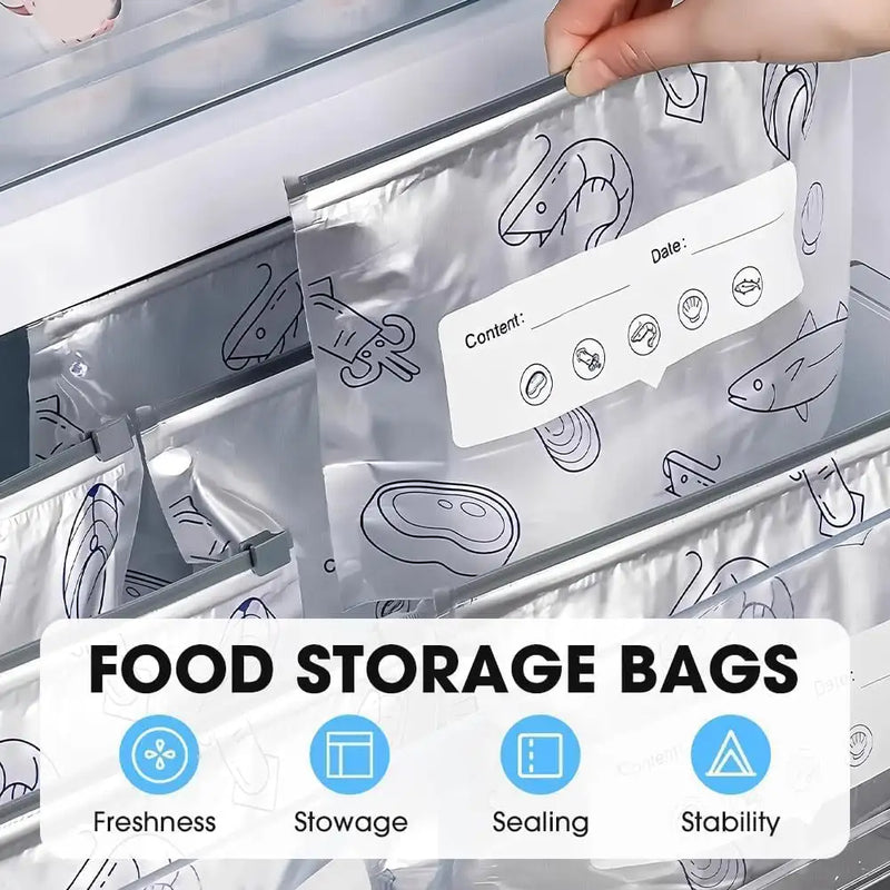 Reusable Aluminum Foil Storage Bags | Zip Lock Food Storage Pouches with Label Area for Fruits, Vegetables & Snacks