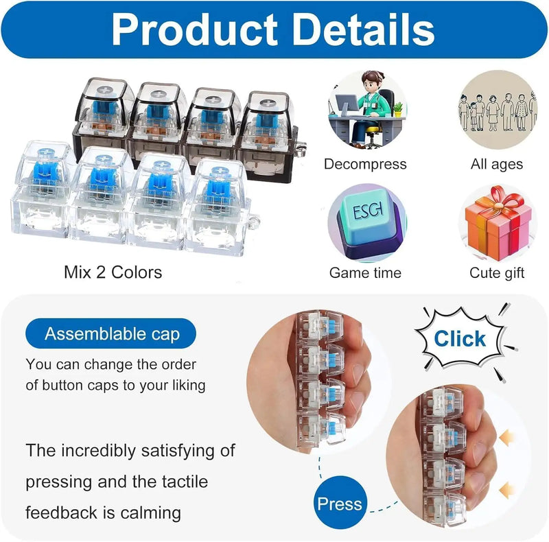 Mechanical Keyboard Switch Fidget Keychain | 4-Key Clicky Stress Relief Toy | Portable Desk & Pocket Gadget