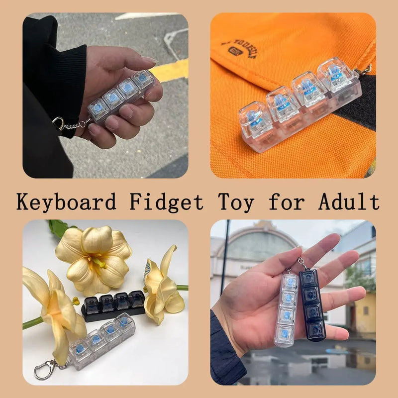 Mechanical Keyboard Switch Fidget Keychain | 4-Key Clicky Stress Relief Toy | Portable Desk & Pocket Gadget