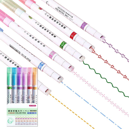Curved Roller Highlighter Pens – Pattern Line Marker Pens for Notes, Journaling, Scrapbooking & Kids Drawing