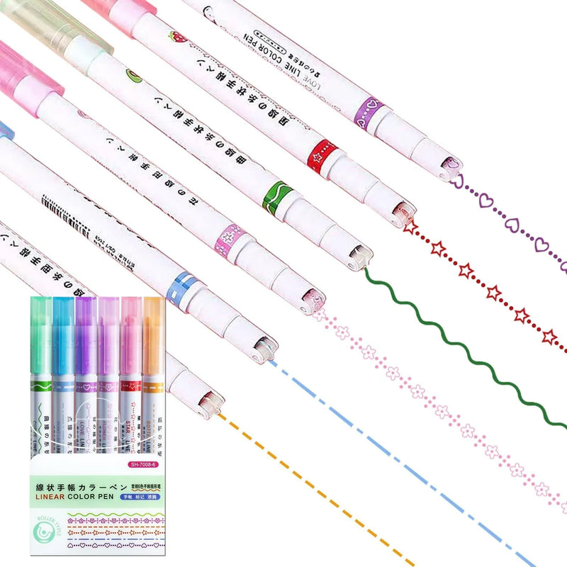 Curved Roller Highlighter Pens – Pattern Line Marker Pens for Notes, Journaling, Scrapbooking & Kids Drawing