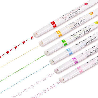 Curved Roller Highlighter Pens – Pattern Line Marker Pens for Notes, Journaling, Scrapbooking & Kids Drawing