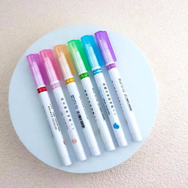 Curved Roller Highlighter Pens – Pattern Line Marker Pens for Notes, Journaling, Scrapbooking & Kids Drawing