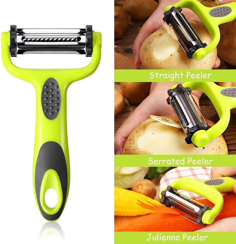 3-in-1 Rotary Multi-Functional Peeler | Vegetable & Fruit Peeler with 3 Interchangeable Blades