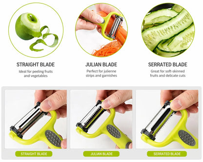 3-in-1 Rotary Multi-Functional Peeler | Vegetable & Fruit Peeler with 3 Interchangeable Blades