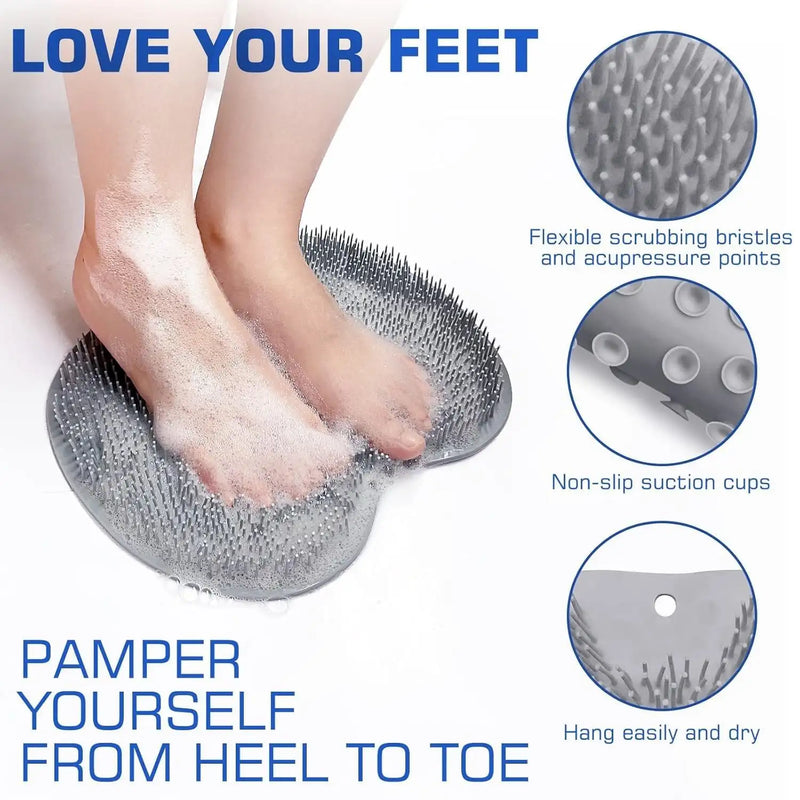 Silicone Foot Scrubber Mat for Shower (30x23cm) | Non-Slip Foot Cleaning & Massage Mat with Soft Bristles
