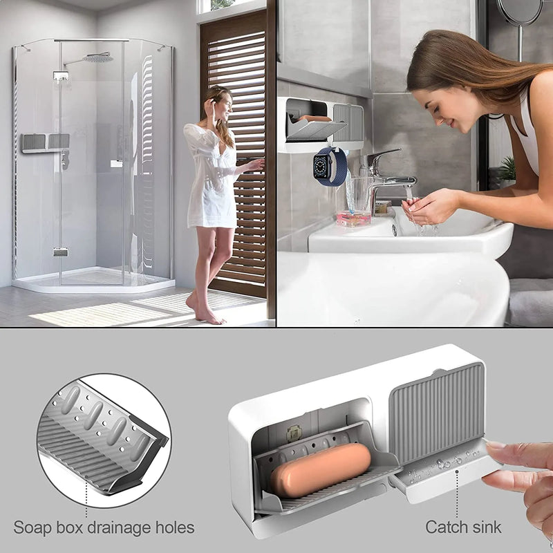 Wall Mounted Soap Holder with Double Lid Grid | Self-Draining Soap Box