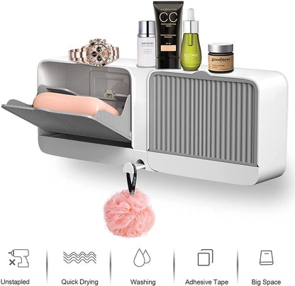 Wall Mounted Soap Holder with Double Lid Grid | Self-Draining Soap Box