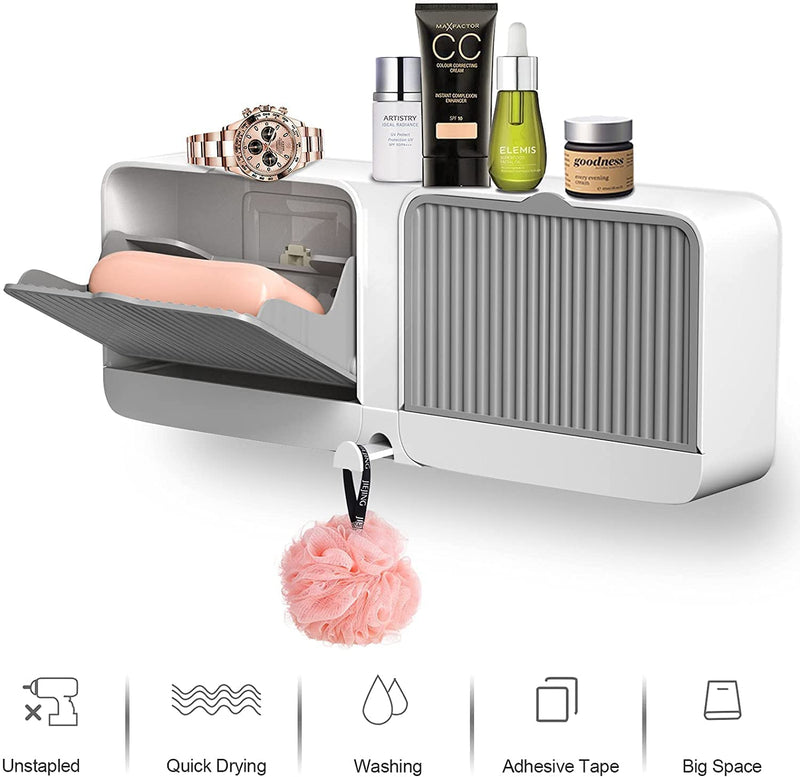 Wall Mounted Soap Holder with Double Lid Grid | Self-Draining Soap Box