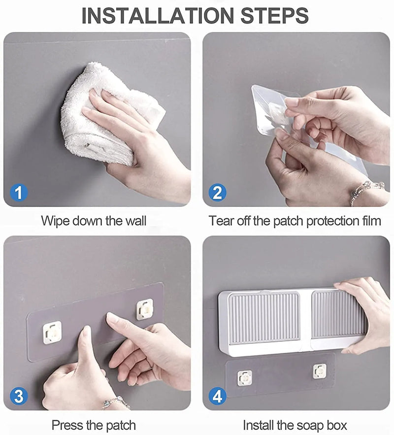 Wall Mounted Soap Holder with Double Lid Grid | Self-Draining Soap Box