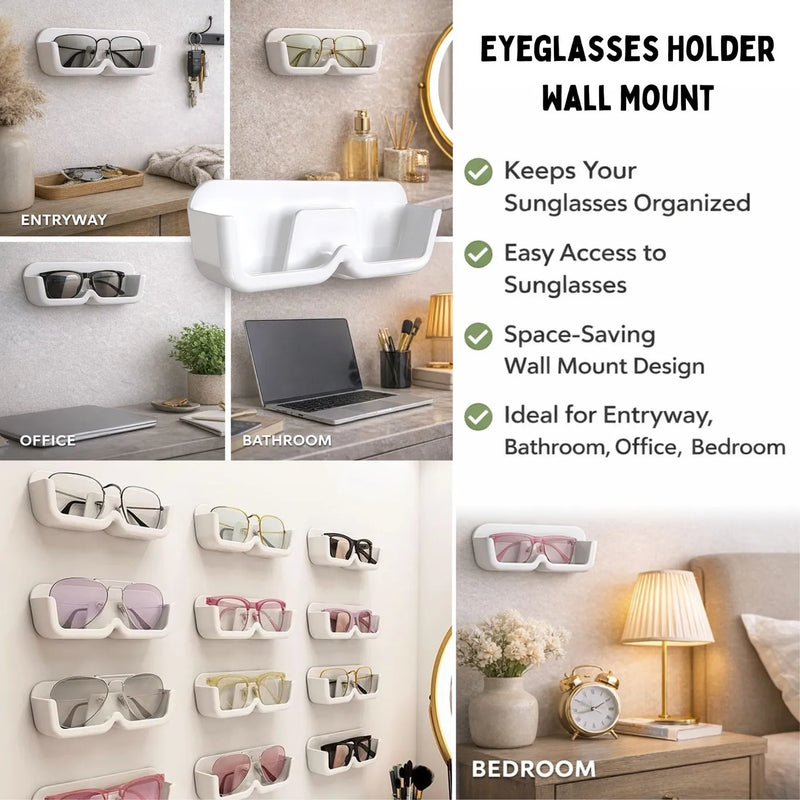 2 Pcs. Wall Mount Sunglasses Organizer | Eyewear Holder Rack with Double-Sided Adhesive Sticker