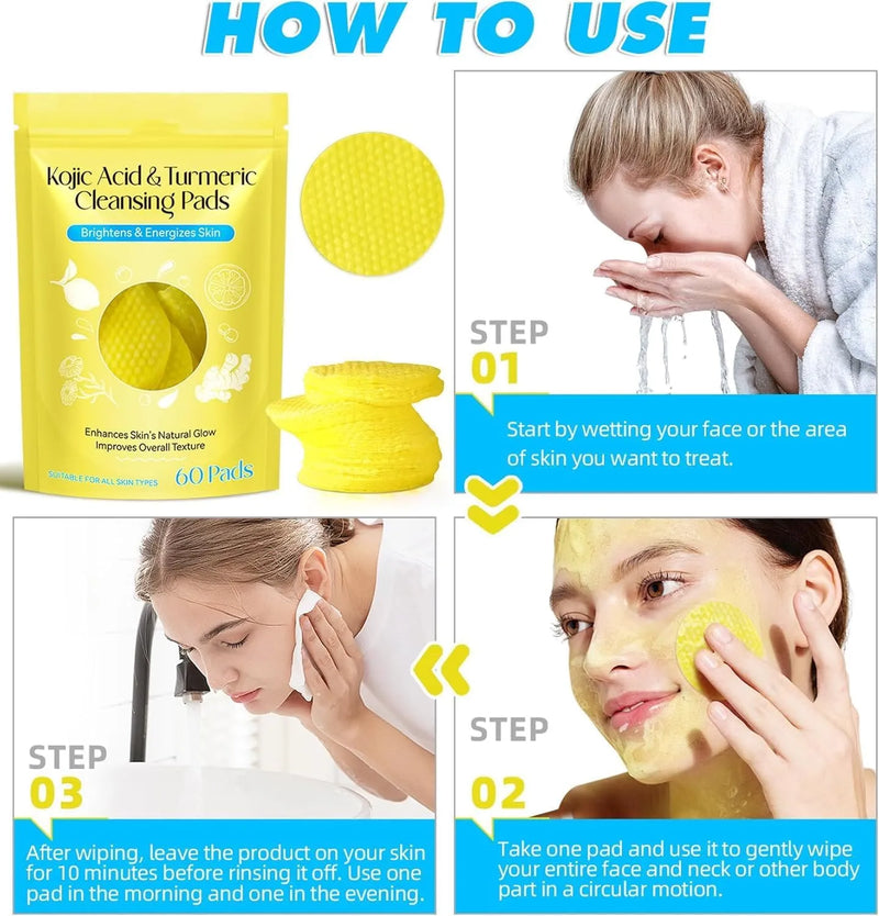 Turmeric Kojic Acid Cleansing Pads – Dark Spots Remover | Brightening Face Pads for Oily & Dry Skin