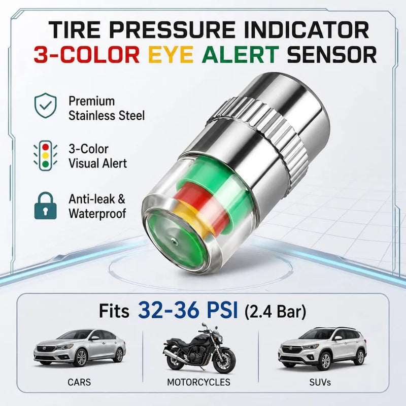 Car Tyre Pressure Indicator Valve Caps (2.4 Bar / 36 PSI)