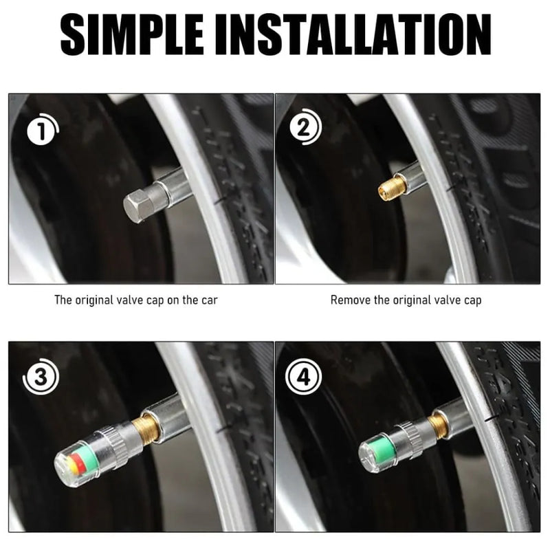 Car Tyre Pressure Indicator Valve Caps (2.4 Bar / 36 PSI)
