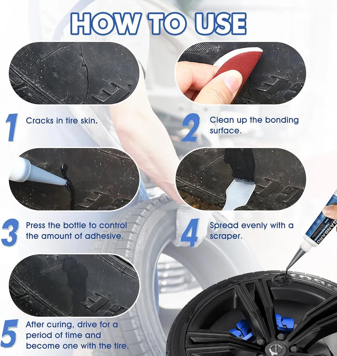 Waterproof Flexible Tyre Repair Adhesive – Instant Puncture Sealant for Cars, Bikes & Tubeless Tyres