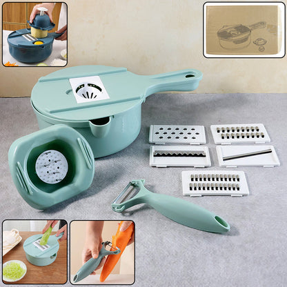 Multi-Function Vegetable Cutter & Grater Set | 8-in-1 Kitchen Slicer, Chopper & Drain Basket for Fruits & Vegetables