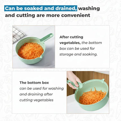 Multi-Function Vegetable Cutter & Grater Set | 8-in-1 Kitchen Slicer, Chopper & Drain Basket for Fruits & Vegetables