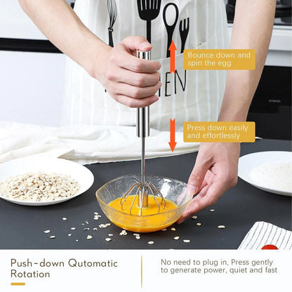 Stainless Steel Push Whisk Beater | Semi-Automatic Egg & Milk Frother | Manual Hand Blender for Kitchen