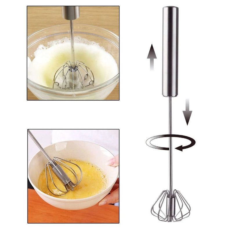 Stainless Steel Push Whisk Beater | Semi-Automatic Egg & Milk Frother | Manual Hand Blender for Kitchen