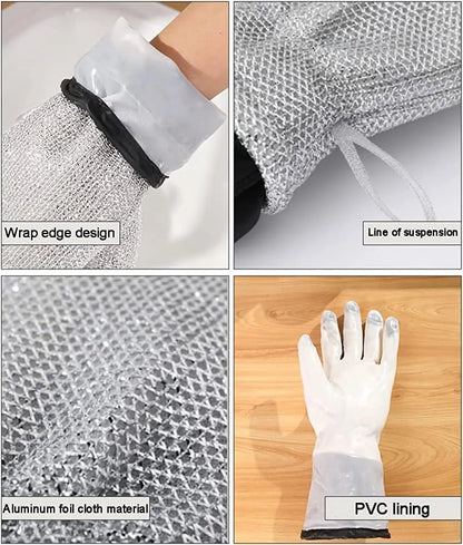 Aluminium Dishwashing Hand Gloves | Non-Scratch Wire | Waterproof Cleaning Gloves