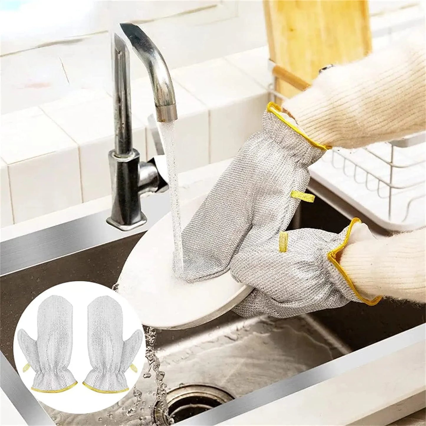 Aluminium Dishwashing Hand Gloves | Non-Scratch Wire | Waterproof Cleaning Gloves