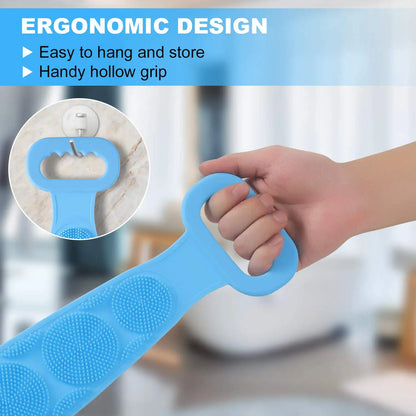 Silicone Bath Body Brush with Long Handle | Exfoliating Back Scrubber for Shower | Deep Cleansing & Massage Brush