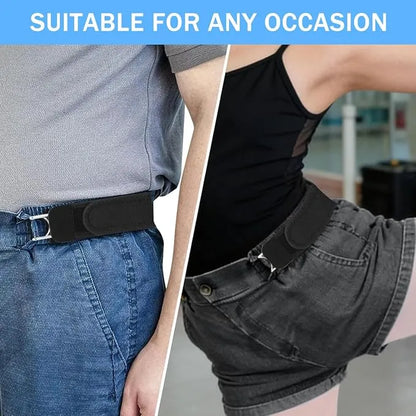 Buckleless Elastic Waist Belt | Adjustable Stretch Nylon Waistband with Metal Hook | Unisex No-Buckle Comfort Belt