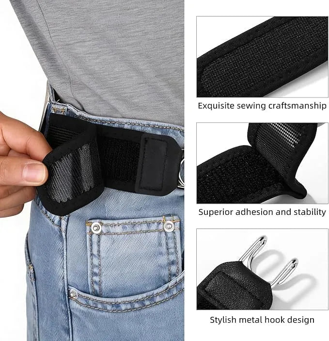 Buckleless Elastic Waist Belt | Adjustable Stretch Nylon Waistband with Metal Hook | Unisex No-Buckle Comfort Belt