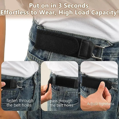 Buckleless Elastic Waist Belt | Adjustable Stretch Nylon Waistband with Metal Hook | Unisex No-Buckle Comfort Belt