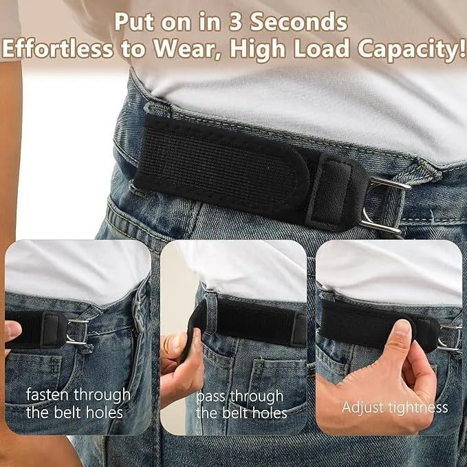 Buckleless Elastic Waist Belt | Adjustable Stretch Nylon Waistband with Metal Hook | Unisex No-Buckle Comfort Belt