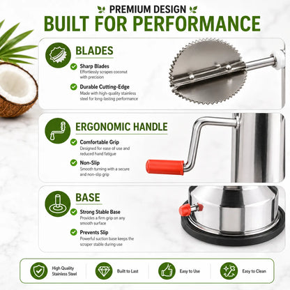 Stainless Steel Coconut Scraper | Easy Handheld Coconut Grater for Fresh Coconut