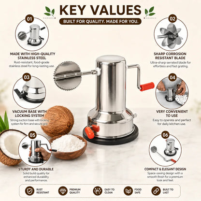 Stainless Steel Coconut Scraper | Easy Handheld Coconut Grater for Fresh Coconut
