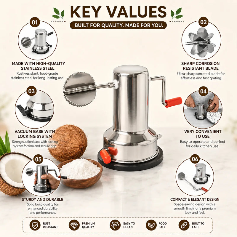 Stainless Steel Coconut Scraper | Easy Handheld Coconut Grater for Fresh Coconut