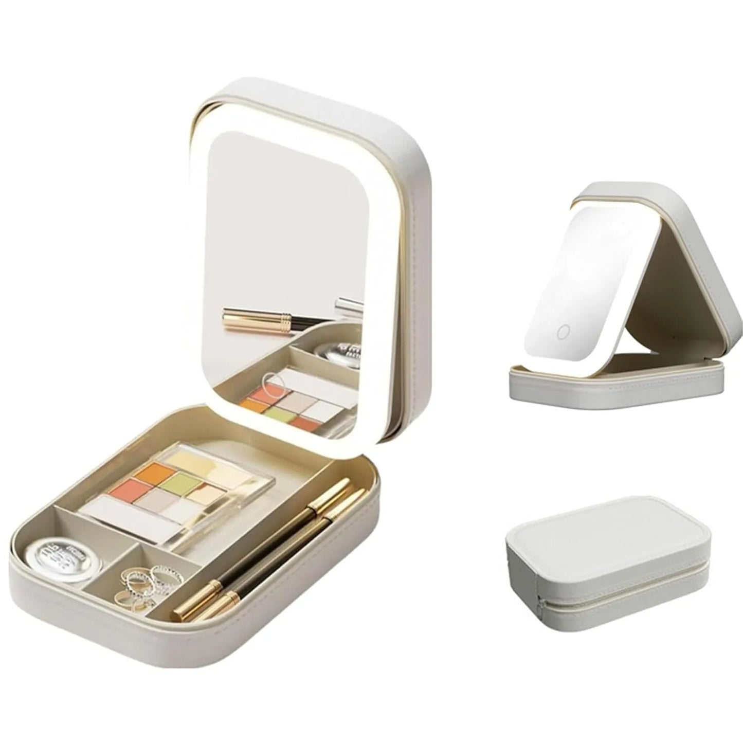 Portable Multi-Functional Travel Cosmetic Organizer with LED Mirror USB Rechargeable for Women & Girls