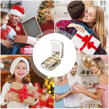 Portable Multi-Functional Travel Cosmetic Organizer with LED Mirror USB Rechargeable for Women & Girls